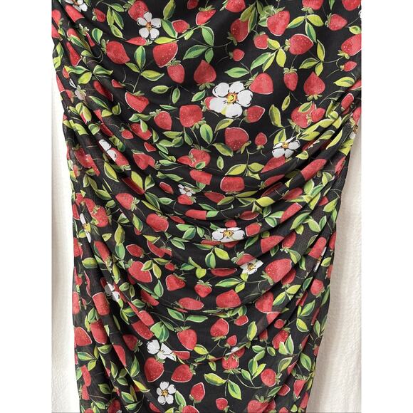 NWT AFRM Noir Strawberry Floral Print Mesh Sexy Dress Ruched Body Con Size L - Picture 8 of 14